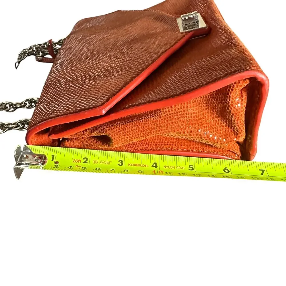 Chez Fine Leather Goods Orange Textured Leather Chain Crossbody Bag Rare